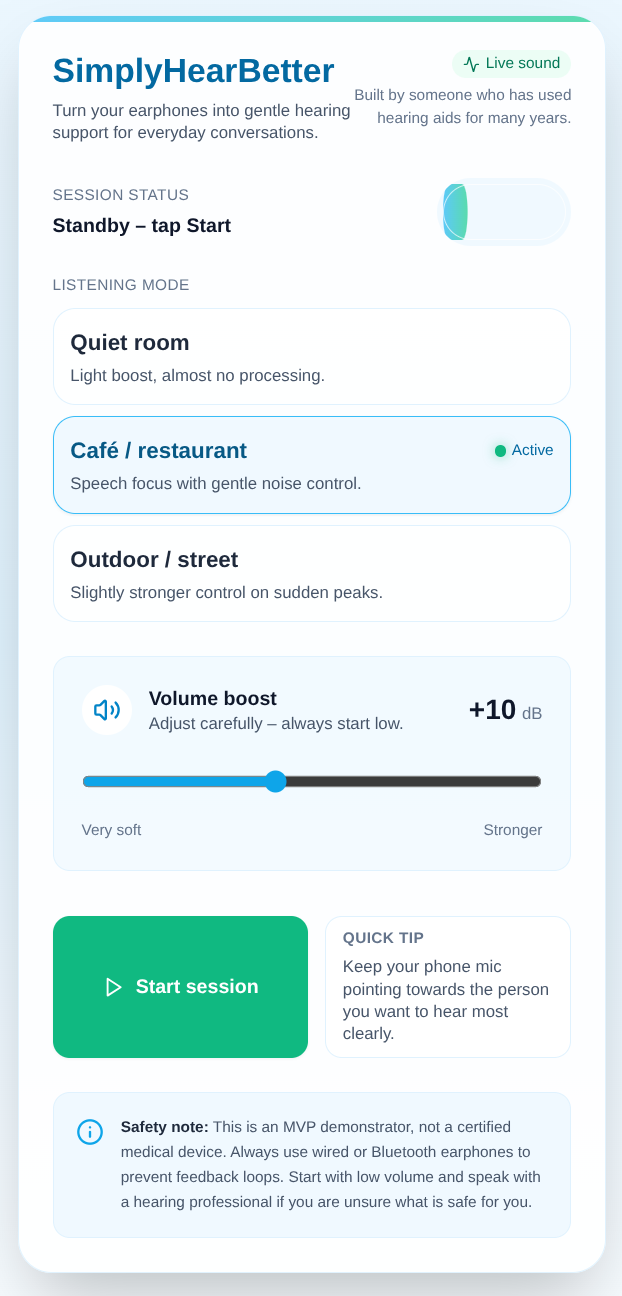 SimplyHearBetter app screen